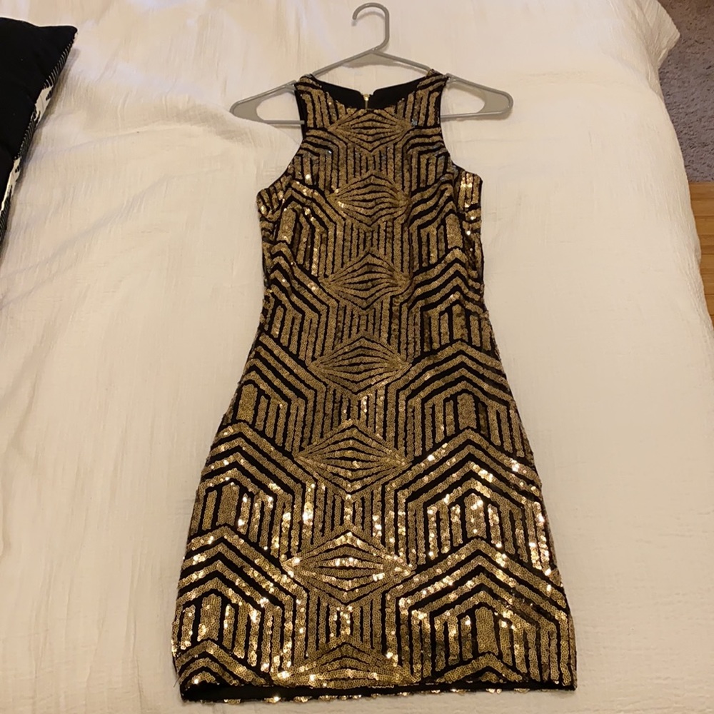 Lulus Royal Flush black and gold sequin bodycon dress